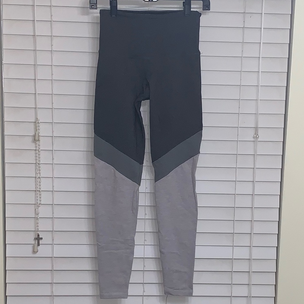 Stretch Colorblock Workout Leggings, Grey, White